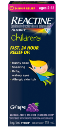 Reactine Allergie Enfant Raisin 24H 5mg/5ml