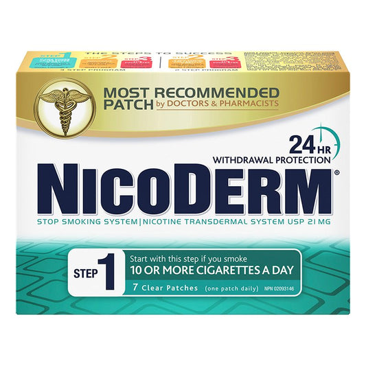 NicoDerm Étape 1, timbres transparents 21mg