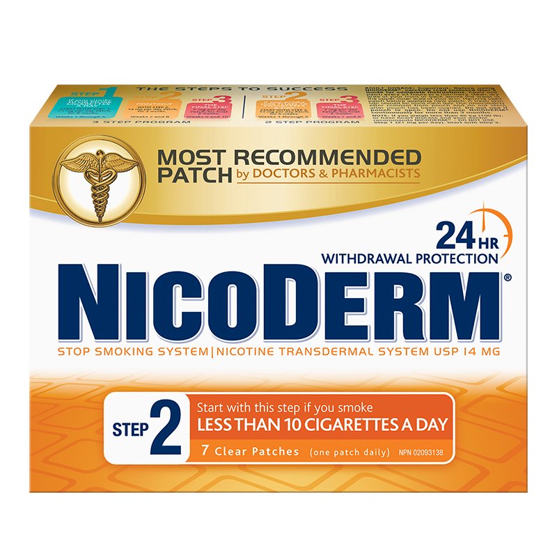 NicoDerm étape 2, timbres transparents 14mg