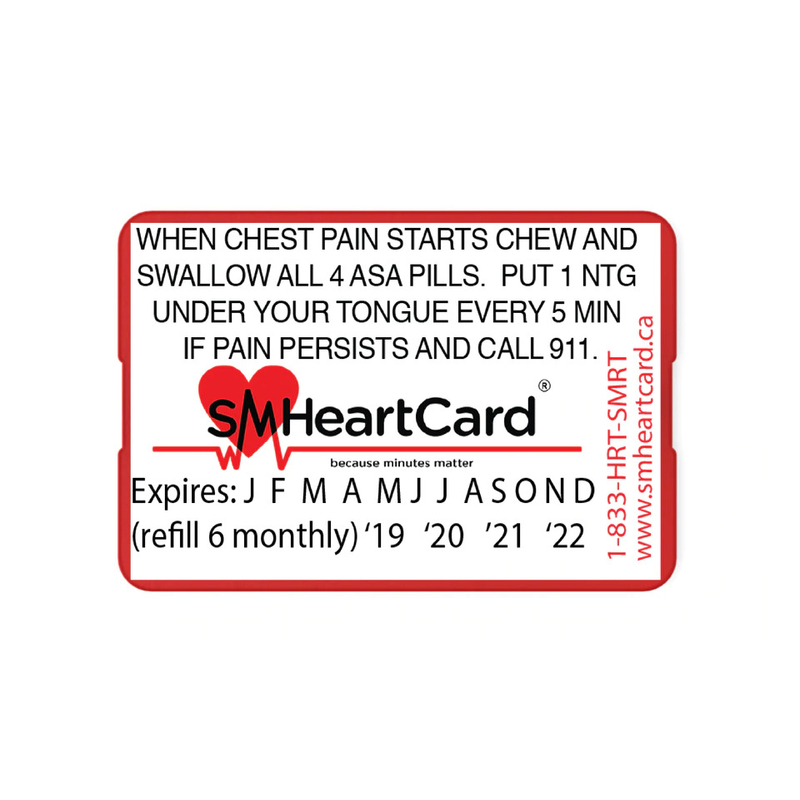 SMHeart Card (NitroStat 0.3mg and ASA 81mg included) -The Heart Attack Card that could save your life
